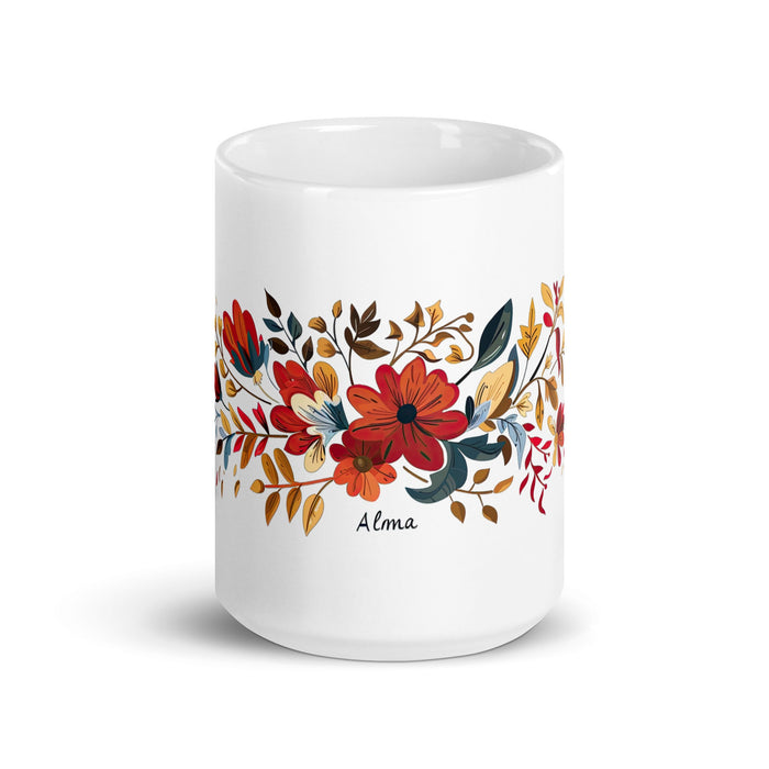 Alma Exclusive Name Art Piece Home Office Work Coffee Mug Mexican Spanish Pride Gift Cup One - Of - A - Kind Calligraphy White Glossy Mug | A22 - Mexicada