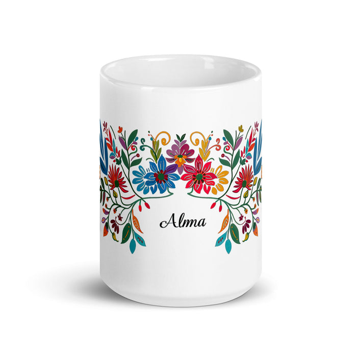 Alma Exclusive Name Art Piece Home Office Work Coffee Mug Mexican Spanish Pride Gift Cup One - Of - A - Kind Calligraphy White Glossy Mug | A23 - Mexicada