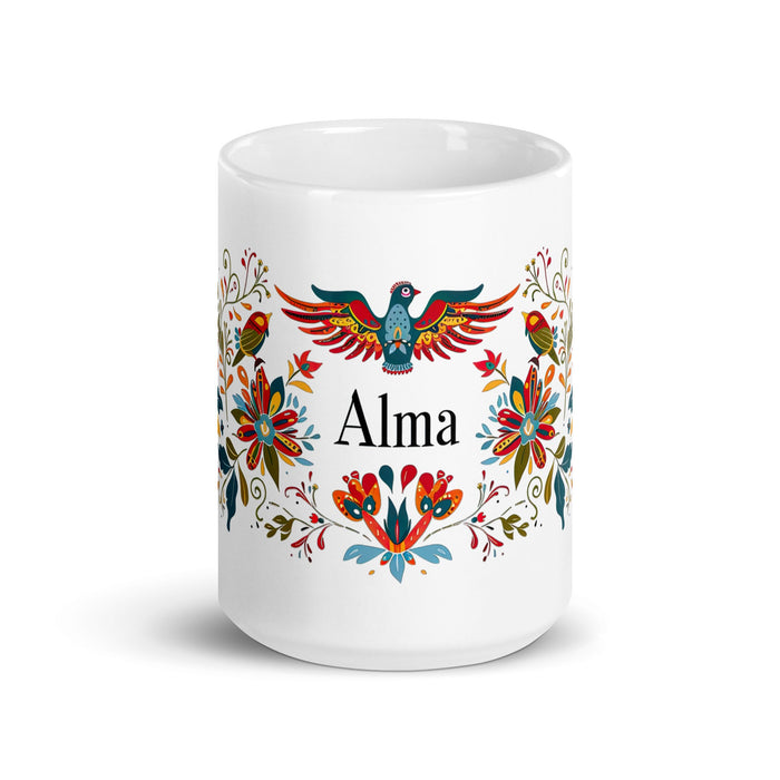 Alma Exclusive Name Art Piece Home Office Work Coffee Mug Mexican Spanish Pride Gift Cup One - Of - A - Kind Calligraphy White Glossy Mug | A24 - Mexicada