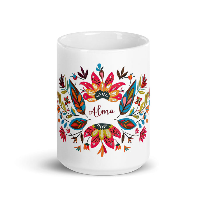 Alma Exclusive Name Art Piece Home Office Work Coffee Mug Mexican Spanish Pride Gift Cup One - Of - A - Kind Calligraphy White Glossy Mug | A25 - Mexicada