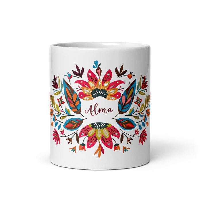 Alma Exclusive Name Art Piece Home Office Work Coffee Mug Mexican Spanish Pride Gift Cup One - Of - A - Kind Calligraphy White Glossy Mug | A25 - Mexicada