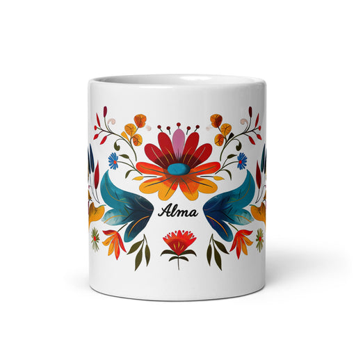 Alma Exclusive Name Art Piece Home Office Work Coffee Mug Mexican Spanish Pride Gift Cup One - Of - A - Kind Calligraphy White Glossy Mug | A26 - Mexicada