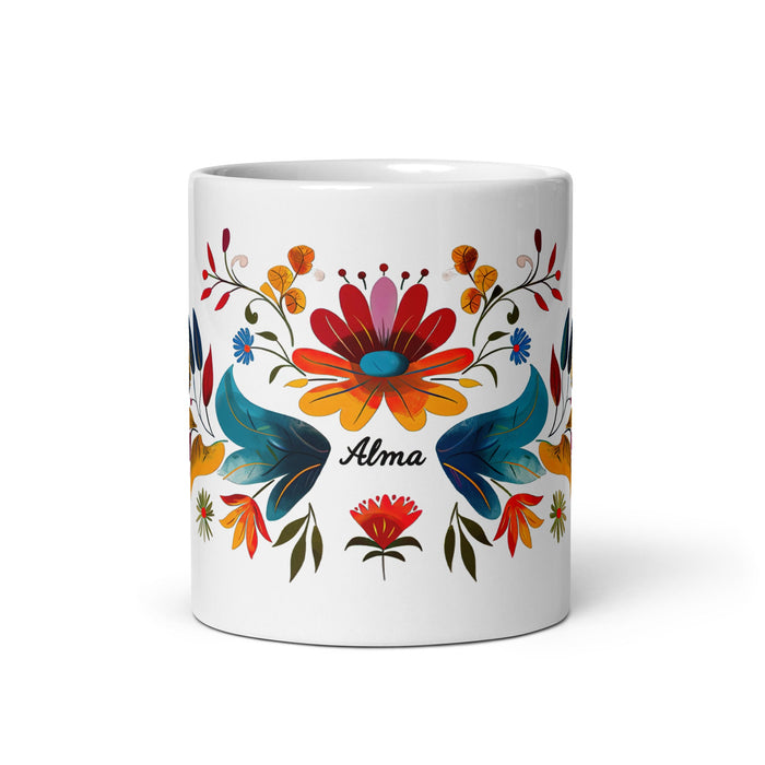 Alma Exclusive Name Art Piece Home Office Work Coffee Mug Mexican Spanish Pride Gift Cup One - Of - A - Kind Calligraphy White Glossy Mug | A26 - Mexicada