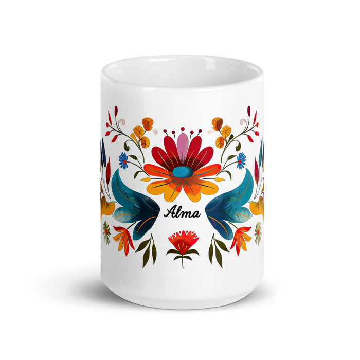 Alma Exclusive Name Art Piece Home Office Work Coffee Mug Mexican Spanish Pride Gift Cup One - Of - A - Kind Calligraphy White Glossy Mug | A26 - Mexicada