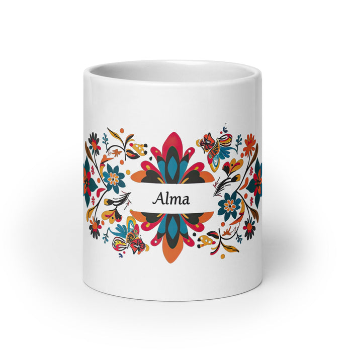 Alma Exclusive Name Art Piece Home Office Work Coffee Mug Mexican Spanish Pride Gift Cup One - Of - A - Kind Calligraphy White Glossy Mug | A29 - Mexicada