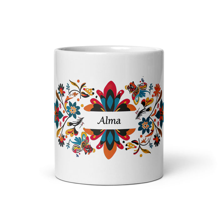 Alma Exclusive Name Art Piece Home Office Work Coffee Mug Mexican Spanish Pride Gift Cup One - Of - A - Kind Calligraphy White Glossy Mug | A29 - Mexicada