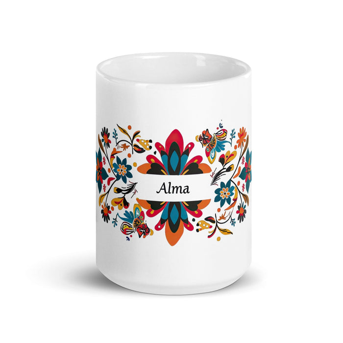 Alma Exclusive Name Art Piece Home Office Work Coffee Mug Mexican Spanish Pride Gift Cup One-Of-A-Kind Calligraphy White Glossy Mug | A29 Mexicada