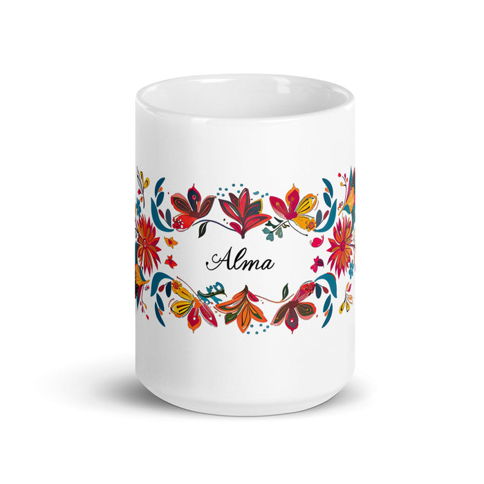 Alma Exclusive Name Art Piece Home Office Work Coffee Mug Mexican Spanish Pride Gift Cup One - Of - A - Kind Calligraphy White Glossy Mug | A4 - Mexicada