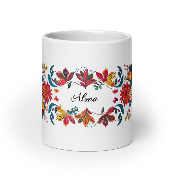 Alma Exclusive Name Art Piece Home Office Work Coffee Mug Mexican Spanish Pride Gift Cup One - Of - A - Kind Calligraphy White Glossy Mug | A4 - Mexicada