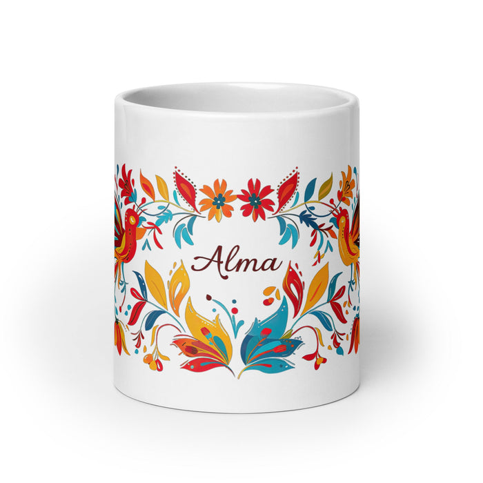 Alma Exclusive Name Art Piece Home Office Work Coffee Mug Mexican Spanish Pride Gift Cup One - Of - A - Kind Calligraphy White Glossy Mug | A5 - Mexicada