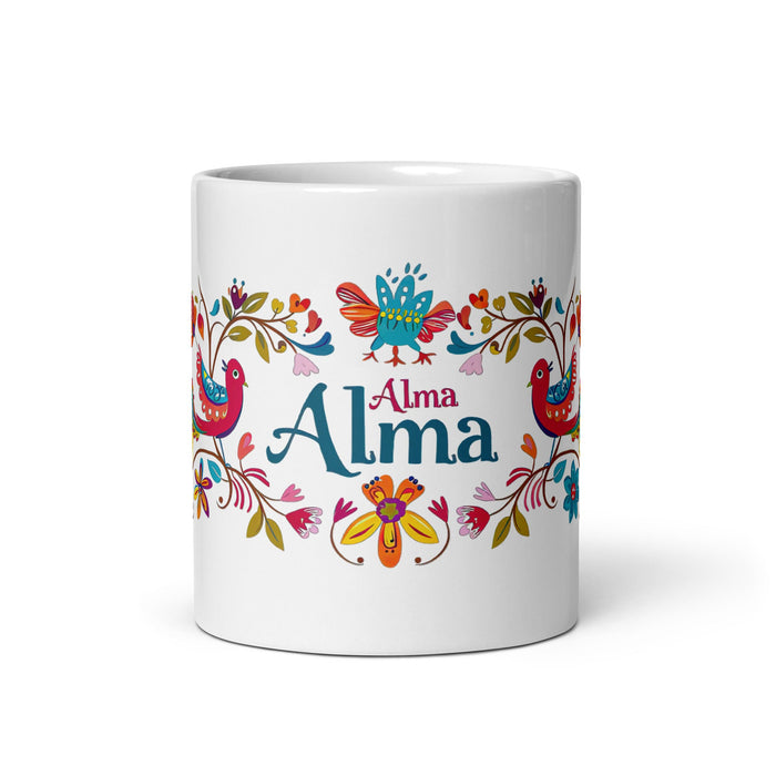 Alma Exclusive Name Art Piece Home Office Work Coffee Mug Mexican Spanish Pride Gift Cup One - Of - A - Kind Calligraphy White Glossy Mug | A6 - Mexicada