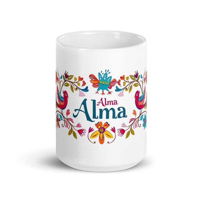 Alma Exclusive Name Art Piece Home Office Work Coffee Mug Mexican Spanish Pride Gift Cup One-Of-A-Kind Calligraphy White Glossy Mug | A6 Mexicada