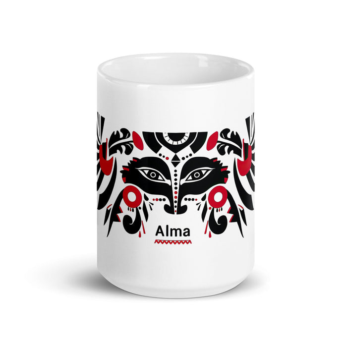 Alma Exclusive Name Art Piece Home Office Work Coffee Mug Mexican Spanish Pride Gift Cup One - Of - A - Kind Calligraphy White Glossy Mug | A7 - Mexicada