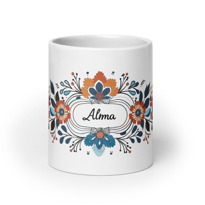 Alma Exclusive Name Art Piece Home Office Work Coffee Mug Mexican Spanish Pride Gift Cup One - Of - A - Kind Calligraphy White Glossy Mug | A8 - Mexicada