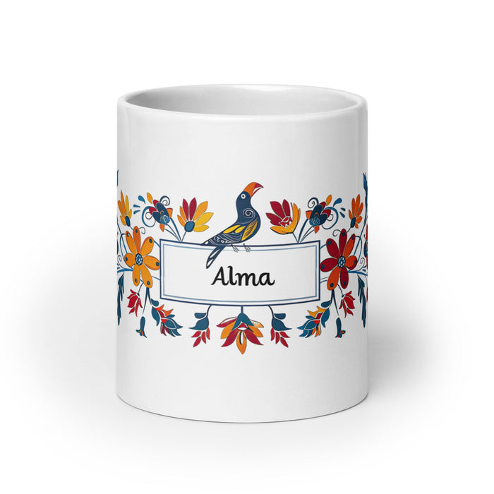 Alma Exclusive Name Art Piece Home Office Work Coffee Mug Mexican Spanish Pride Gift Cup One - Of - A - Kind Calligraphy White Glossy Mug | A9 - Mexicada