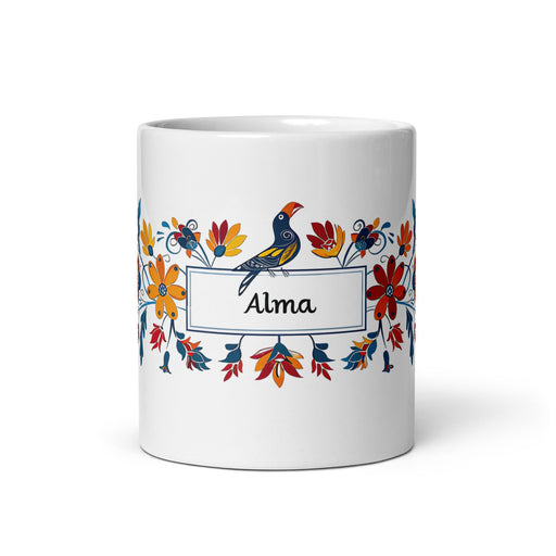 Alma Exclusive Name Art Piece Home Office Work Coffee Mug Mexican Spanish Pride Gift Cup One - Of - A - Kind Calligraphy White Glossy Mug | A9 - Mexicada