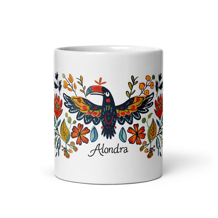 Alondra Exclusive Name Art Piece Home Office Work Coffee Mug Mexican Spanish Pride Gift Cup One-Of-A-Kind Calligraphy White Glossy Mug | A1 Mexicada