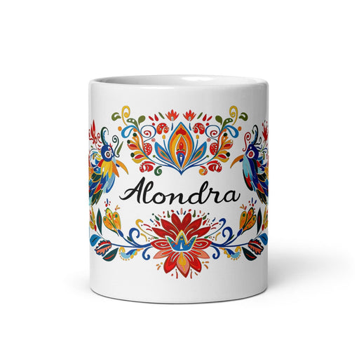 Alondra Exclusive Name Art Piece Home Office Work Coffee Mug Mexican Spanish Pride Gift Cup One-Of-A-Kind Calligraphy White Glossy Mug | A10 Mexicada