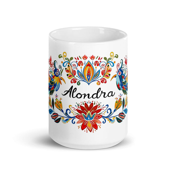 Alondra Exclusive Name Art Piece Home Office Work Coffee Mug Mexican Spanish Pride Gift Cup One-Of-A-Kind Calligraphy White Glossy Mug | A10 Mexicada