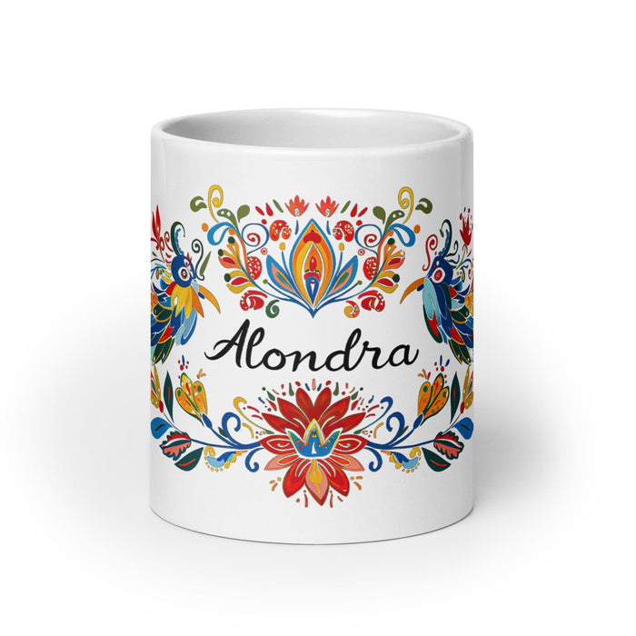 Alondra Exclusive Name Art Piece Home Office Work Coffee Mug Mexican Spanish Pride Gift Cup One-Of-A-Kind Calligraphy White Glossy Mug | A10 Mexicada