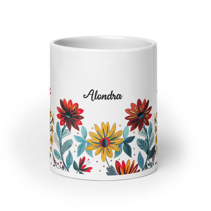 Alondra Exclusive Name Art Piece Home Office Work Coffee Mug Mexican Spanish Pride Gift Cup One - Of - A - Kind Calligraphy White Glossy Mug | A11 - Mexicada