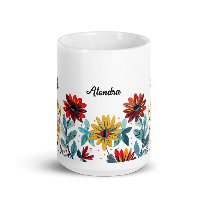 Alondra Exclusive Name Art Piece Home Office Work Coffee Mug Mexican Spanish Pride Gift Cup One - Of - A - Kind Calligraphy White Glossy Mug | A11 - Mexicada