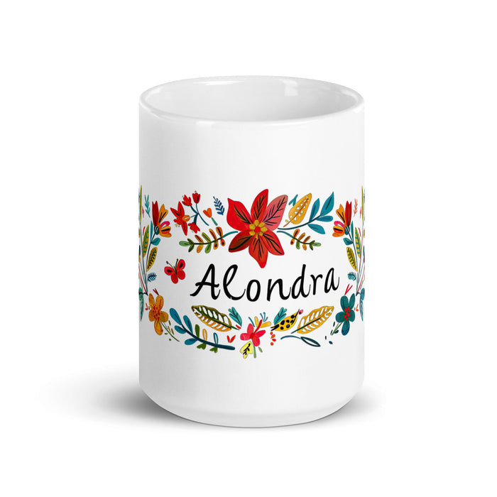 Alondra Exclusive Name Art Piece Home Office Work Coffee Mug Mexican Spanish Pride Gift Cup One - Of - A - Kind Calligraphy White Glossy Mug | A13 - Mexicada