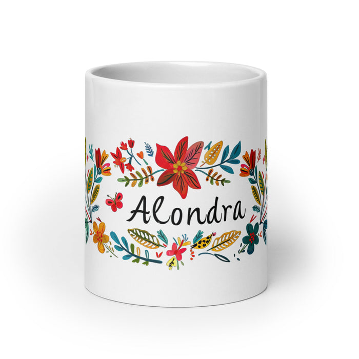 Alondra Exclusive Name Art Piece Home Office Work Coffee Mug Mexican Spanish Pride Gift Cup One - Of - A - Kind Calligraphy White Glossy Mug | A13 - Mexicada