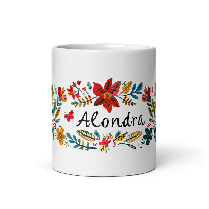 Alondra Exclusive Name Art Piece Home Office Work Coffee Mug Mexican Spanish Pride Gift Cup One - Of - A - Kind Calligraphy White Glossy Mug | A13 - Mexicada