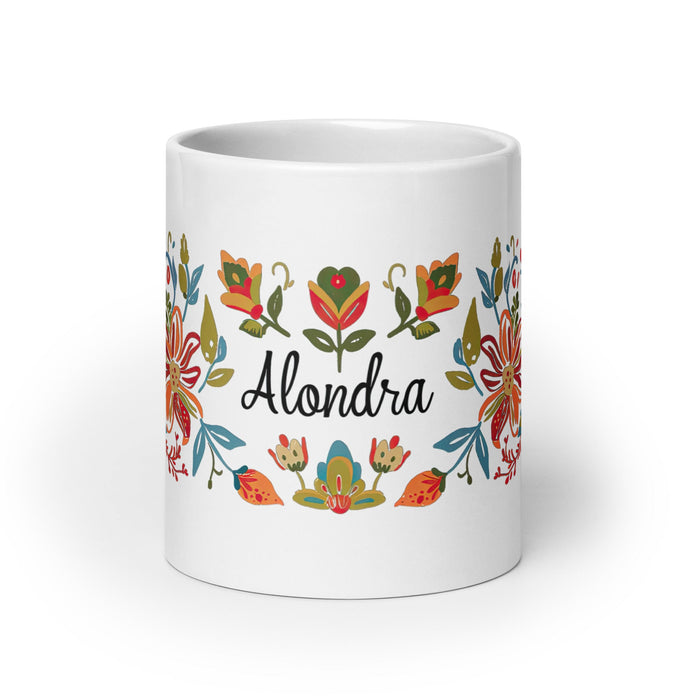 Alondra Exclusive Name Art Piece Home Office Work Coffee Mug Mexican Spanish Pride Gift Cup One - Of - A - Kind Calligraphy White Glossy Mug | A3 - Mexicada