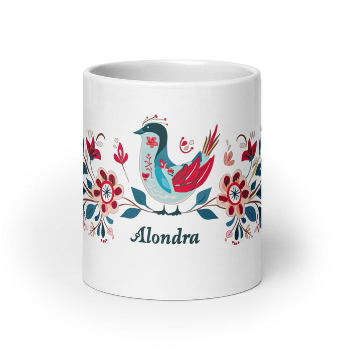 Alondra Exclusive Name Art Piece Home Office Work Coffee Mug Mexican Spanish Pride Gift Cup One-Of-A-Kind Calligraphy White Glossy Mug | A4 Mexicada