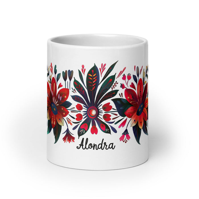 Alondra Exclusive Name Art Piece Home Office Work Coffee Mug Mexican Spanish Pride Gift Cup One - Of - A - Kind Calligraphy White Glossy Mug | A5 - Mexicada