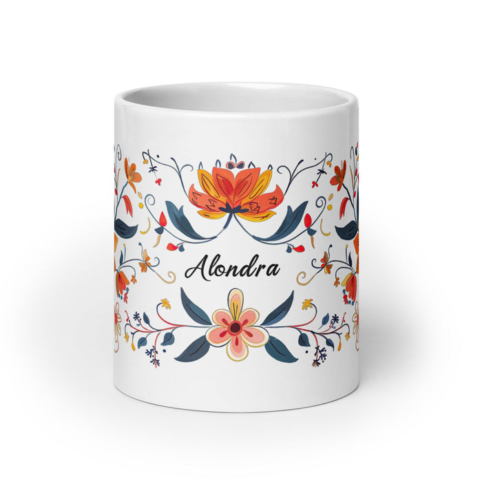 Alondra Exclusive Name Art Piece Home Office Work Coffee Mug Mexican Spanish Pride Gift Cup One - Of - A - Kind Calligraphy White Glossy Mug | A6 - Mexicada