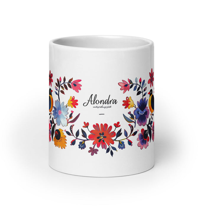 Alondra Exclusive Name Art Piece Home Office Work Coffee Mug Mexican Spanish Pride Gift Cup One - Of - A - Kind Calligraphy White Glossy Mug | A7 - Mexicada