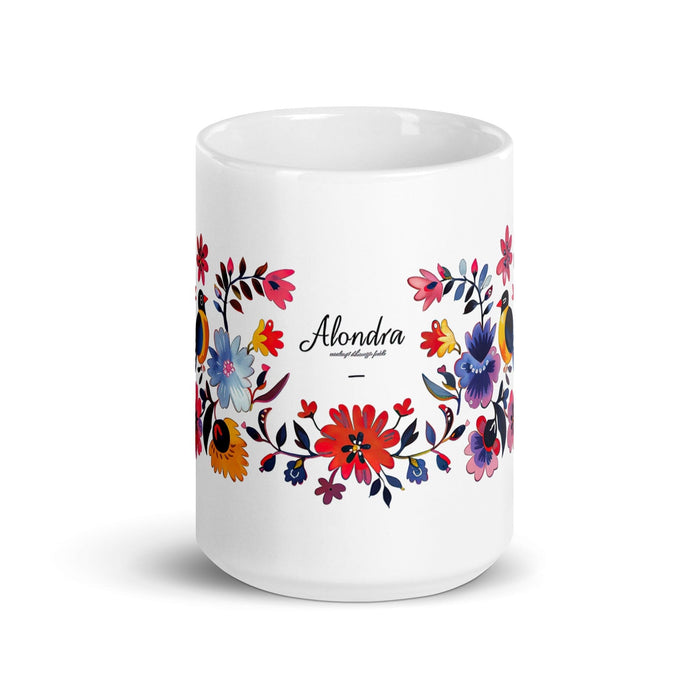 Alondra Exclusive Name Art Piece Home Office Work Coffee Mug Mexican Spanish Pride Gift Cup One-Of-A-Kind Calligraphy White Glossy Mug | A7 Mexicada