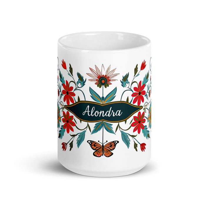 Alondra Exclusive Name Art Piece Home Office Work Coffee Mug Mexican Spanish Pride Gift Cup One - Of - A - Kind Calligraphy White Glossy Mug | A9 - Mexicada