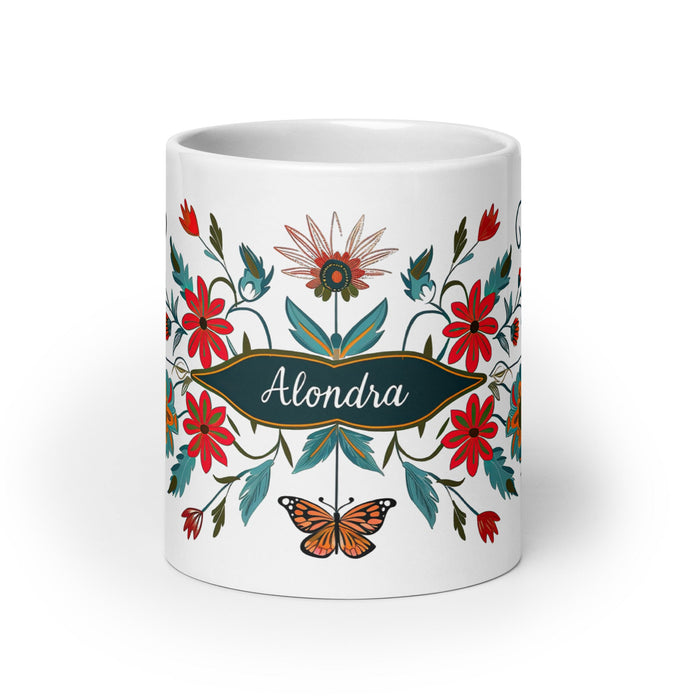 Alondra Exclusive Name Art Piece Home Office Work Coffee Mug Mexican Spanish Pride Gift Cup One - Of - A - Kind Calligraphy White Glossy Mug | A9 - Mexicada