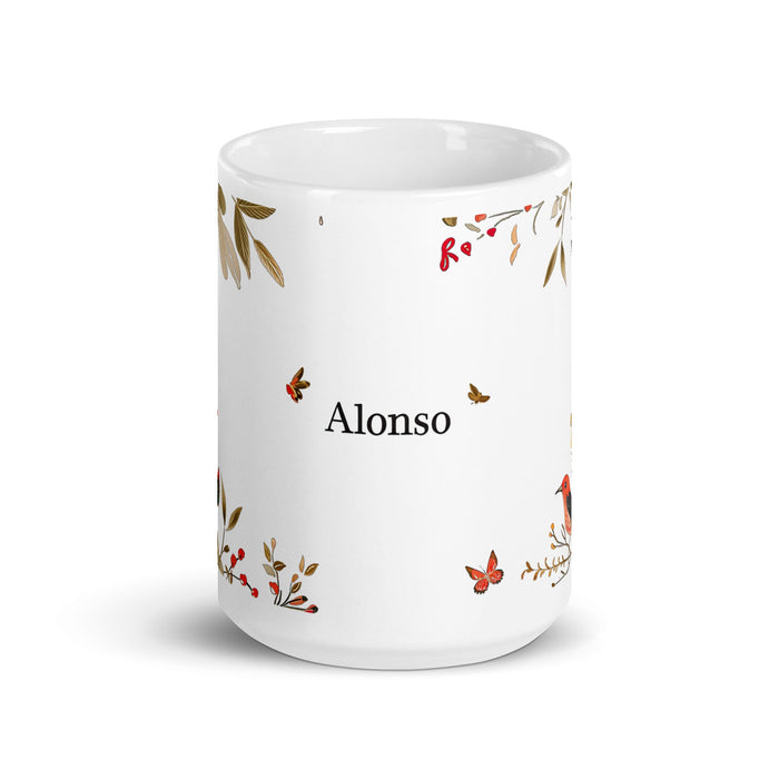 Alonso Exclusive Name Art Piece Home Office Work Coffee Mug Mexican Spanish Pride Gift Cup One - Of - A - Kind Calligraphy White Glossy Mug | A1 - Mexicada