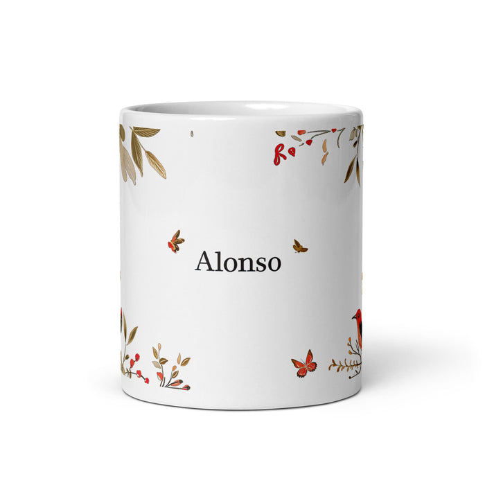 Alonso Exclusive Name Art Piece Home Office Work Coffee Mug Mexican Spanish Pride Gift Cup One - Of - A - Kind Calligraphy White Glossy Mug | A1 - Mexicada