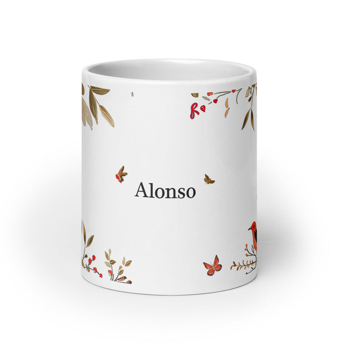 Alonso Exclusive Name Art Piece Home Office Work Coffee Mug Mexican Spanish Pride Gift Cup One - Of - A - Kind Calligraphy White Glossy Mug | A1 - Mexicada