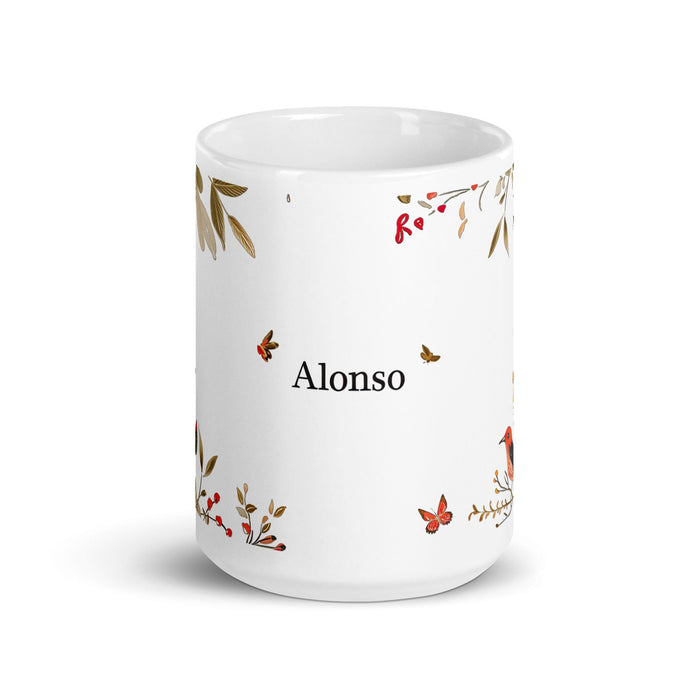 Alonso Exclusive Name Art Piece Home Office Work Coffee Mug Mexican Spanish Pride Gift Cup One-Of-A-Kind Calligraphy White Glossy Mug | A1 Mexicada