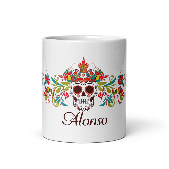 Alonso Exclusive Name Art Piece Home Office Work Coffee Mug Mexican Spanish Pride Gift Cup One-Of-A-Kind Calligraphy White Glossy Mug | A2 Mexicada