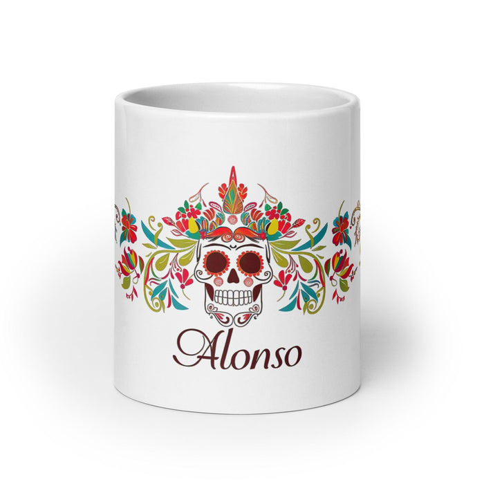 Alonso Exclusive Name Art Piece Home Office Work Coffee Mug Mexican Spanish Pride Gift Cup One-Of-A-Kind Calligraphy White Glossy Mug | A2 Mexicada