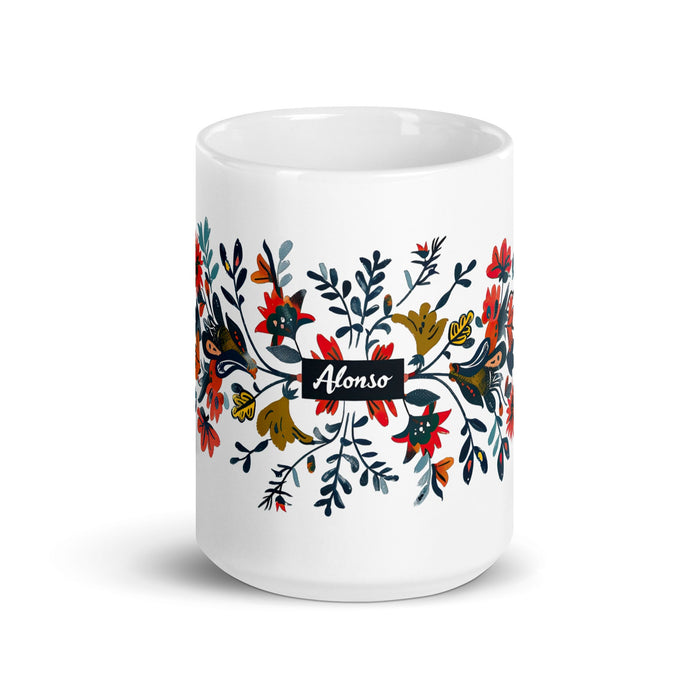 Alonso Exclusive Name Art Piece Home Office Work Coffee Mug Mexican Spanish Pride Gift Cup One - Of - A - Kind Calligraphy White Glossy Mug | A3 - Mexicada