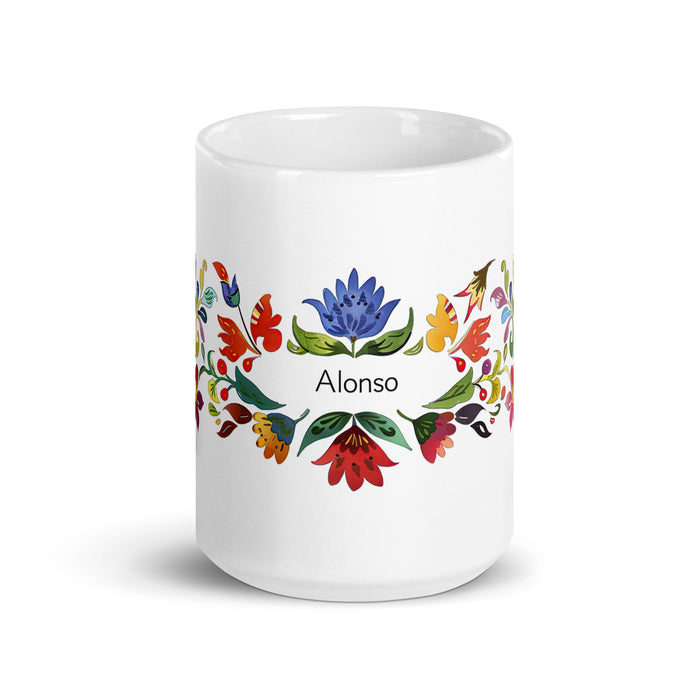 Alonso Exclusive Name Art Piece Home Office Work Coffee Mug Mexican Spanish Pride Gift Cup One - Of - A - Kind Calligraphy White Glossy Mug | A4 - Mexicada