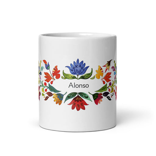 Alonso Exclusive Name Art Piece Home Office Work Coffee Mug Mexican Spanish Pride Gift Cup One - Of - A - Kind Calligraphy White Glossy Mug | A4 - Mexicada