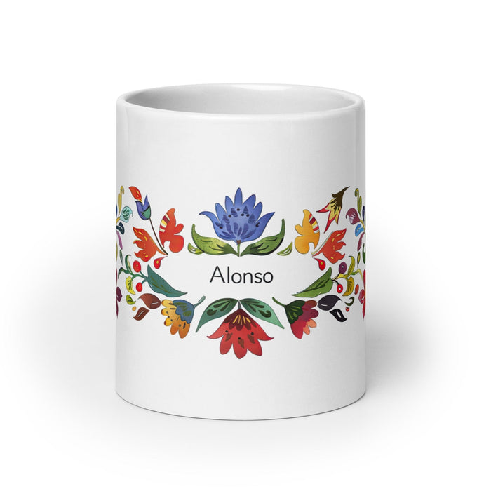 Alonso Exclusive Name Art Piece Home Office Work Coffee Mug Mexican Spanish Pride Gift Cup One-Of-A-Kind Calligraphy White Glossy Mug | A4 Mexicada