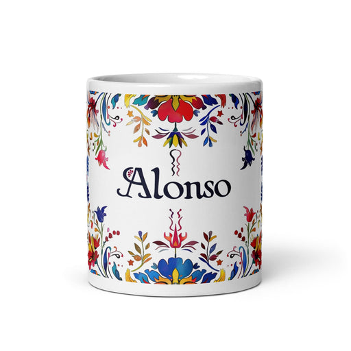 Alonso Exclusive Name Art Piece Home Office Work Coffee Mug Mexican Spanish Pride Gift Cup One-Of-A-Kind Calligraphy White Glossy Mug | A5 Mexicada