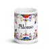 Alonso Exclusive Name Art Piece Home Office Work Coffee Mug Mexican Spanish Pride Gift Cup One-Of-A-Kind Calligraphy White Glossy Mug | A5 Mexicada