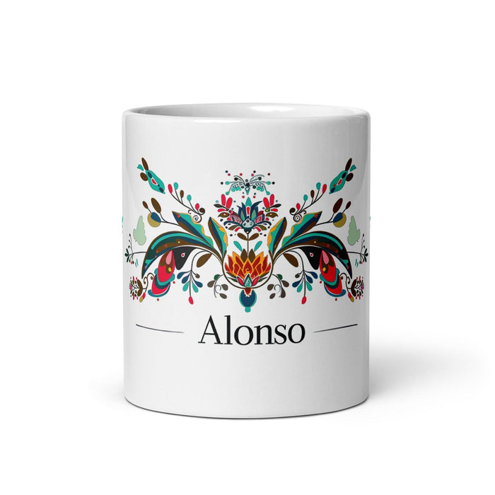 Alonso Exclusive Name Art Piece Home Office Work Coffee Mug Mexican Spanish Pride Gift Cup One-Of-A-Kind Calligraphy White Glossy Mug | A7 Mexicada